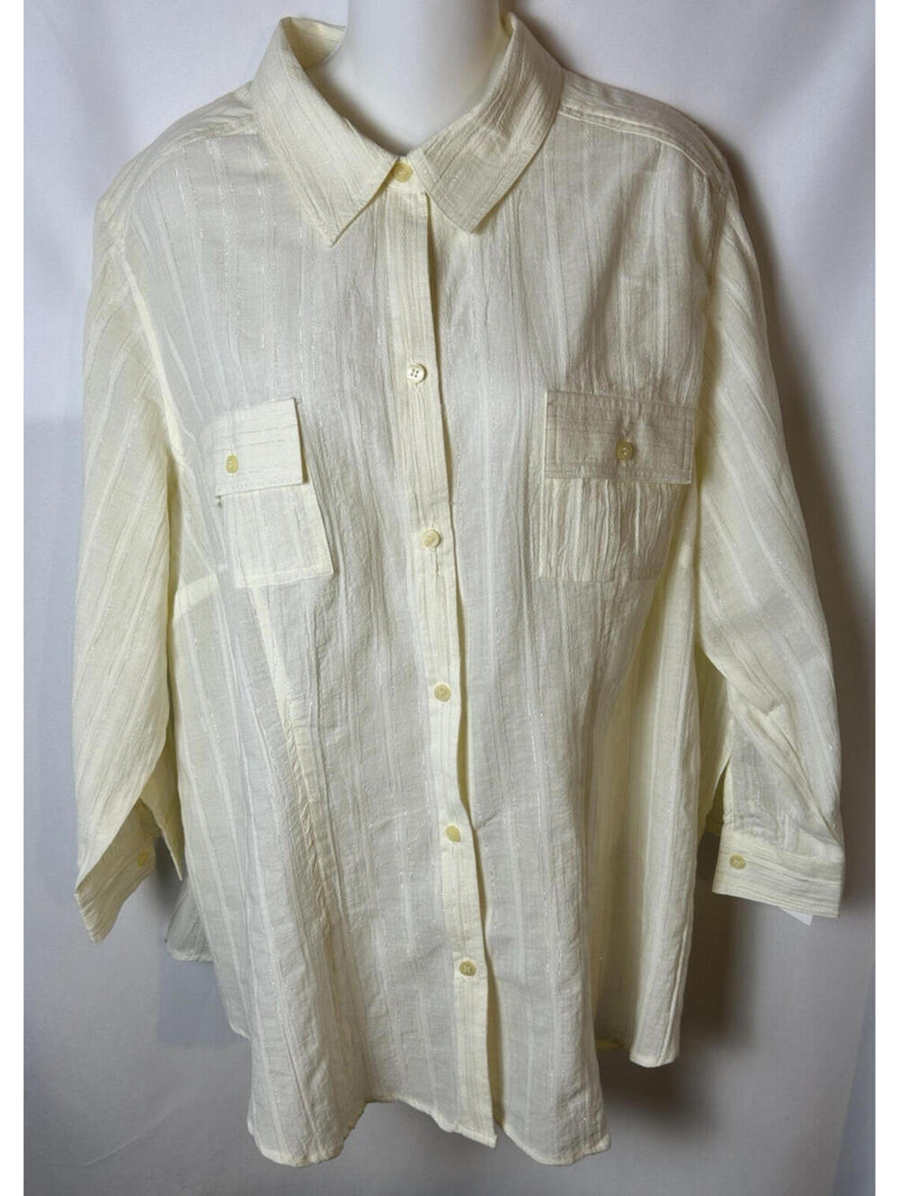 Sag Harbor Off White Button-Up 3/4 Sleeve Blouse   Size 1X  NWT
